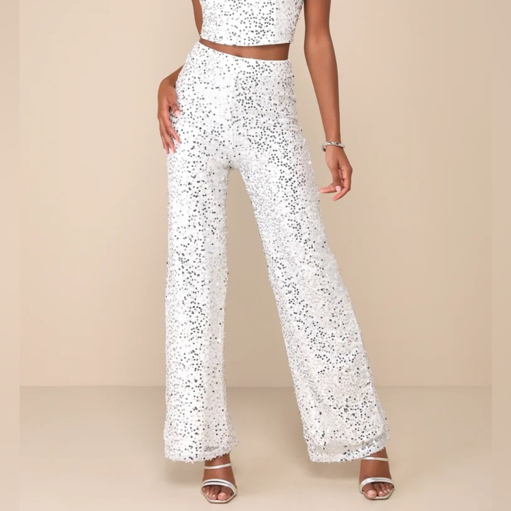 Lulus Sparkling Image White Sequin pantst PANTS ONLY